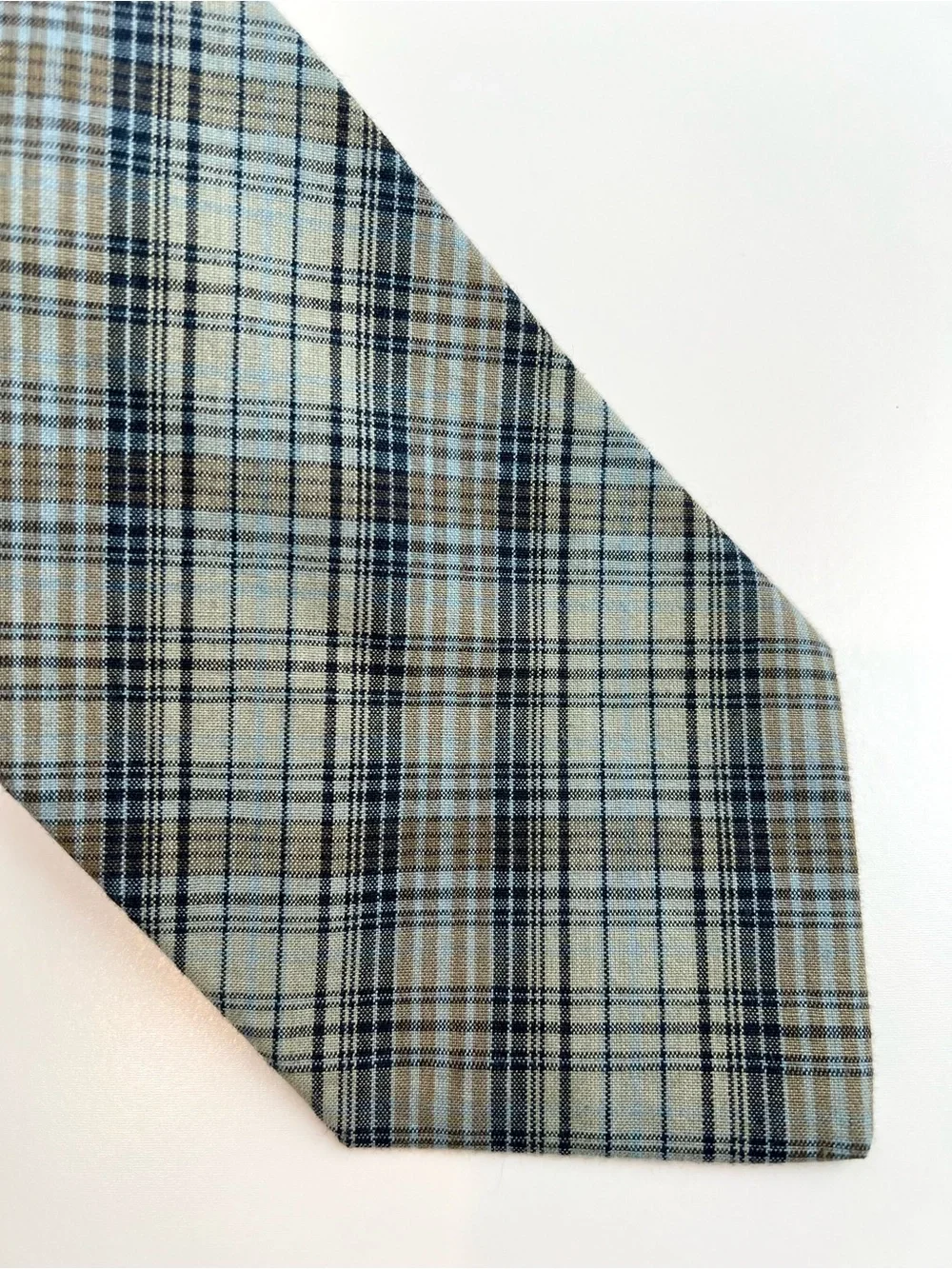 Banana Republic Plaid Necktie Made In Italy Sage Green Blue Check Mens Classic